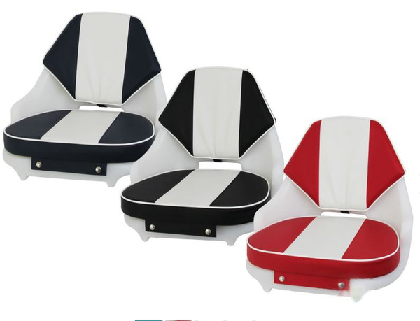 S04U 1500 Seat with SS01 Upholstery shown here with Navy/White, Black/White and Red/White